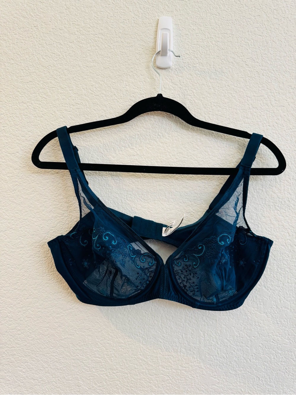 Simone Petee Sheer Embroidered Underwire Bra - Teal size 38 D